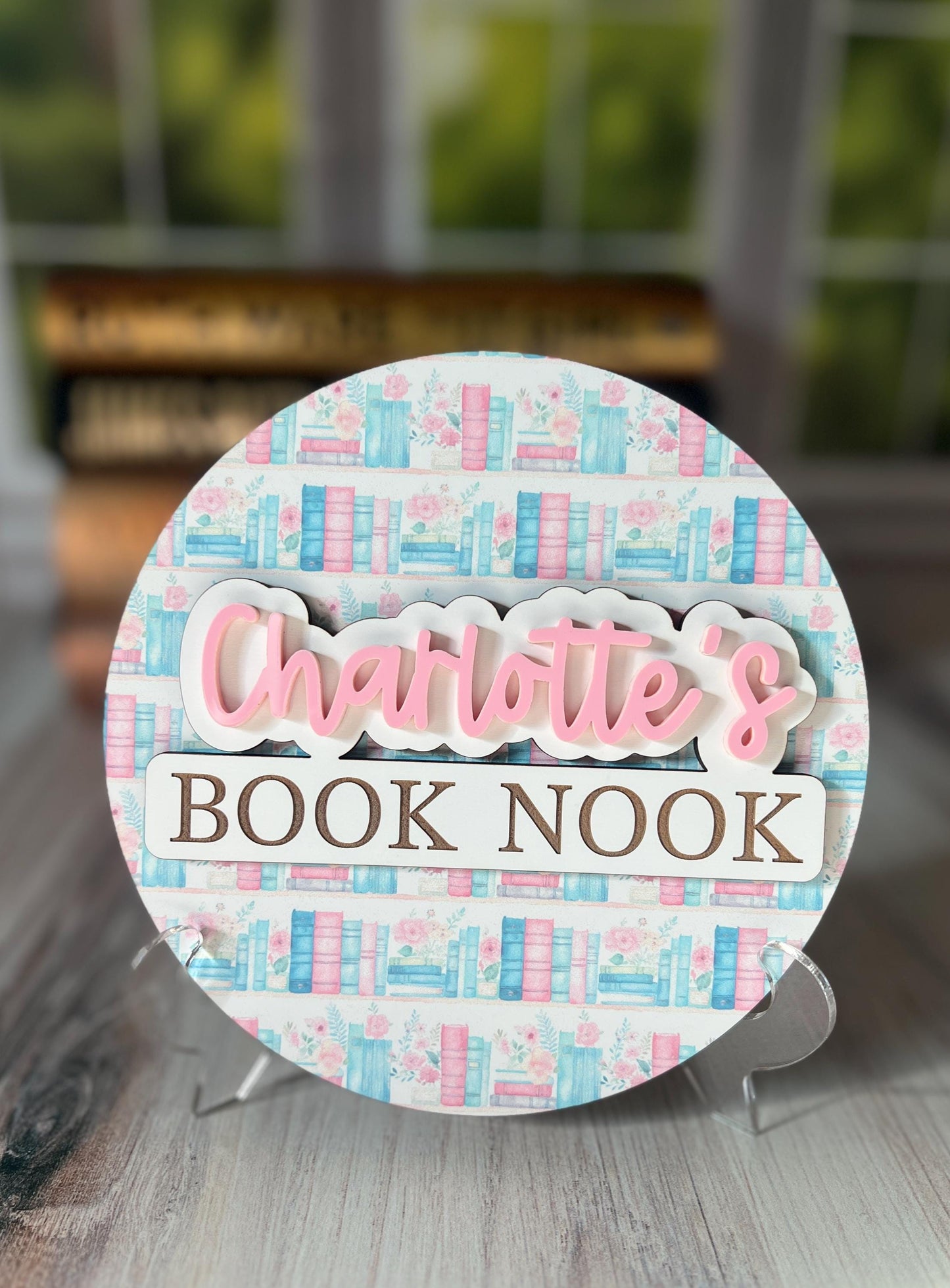 Personalized Library Sign, Custom Book Lover Gift for Her, Book Shelf Decor for Reader, Bookshelf Sign for Book Nook, Bookish Gift