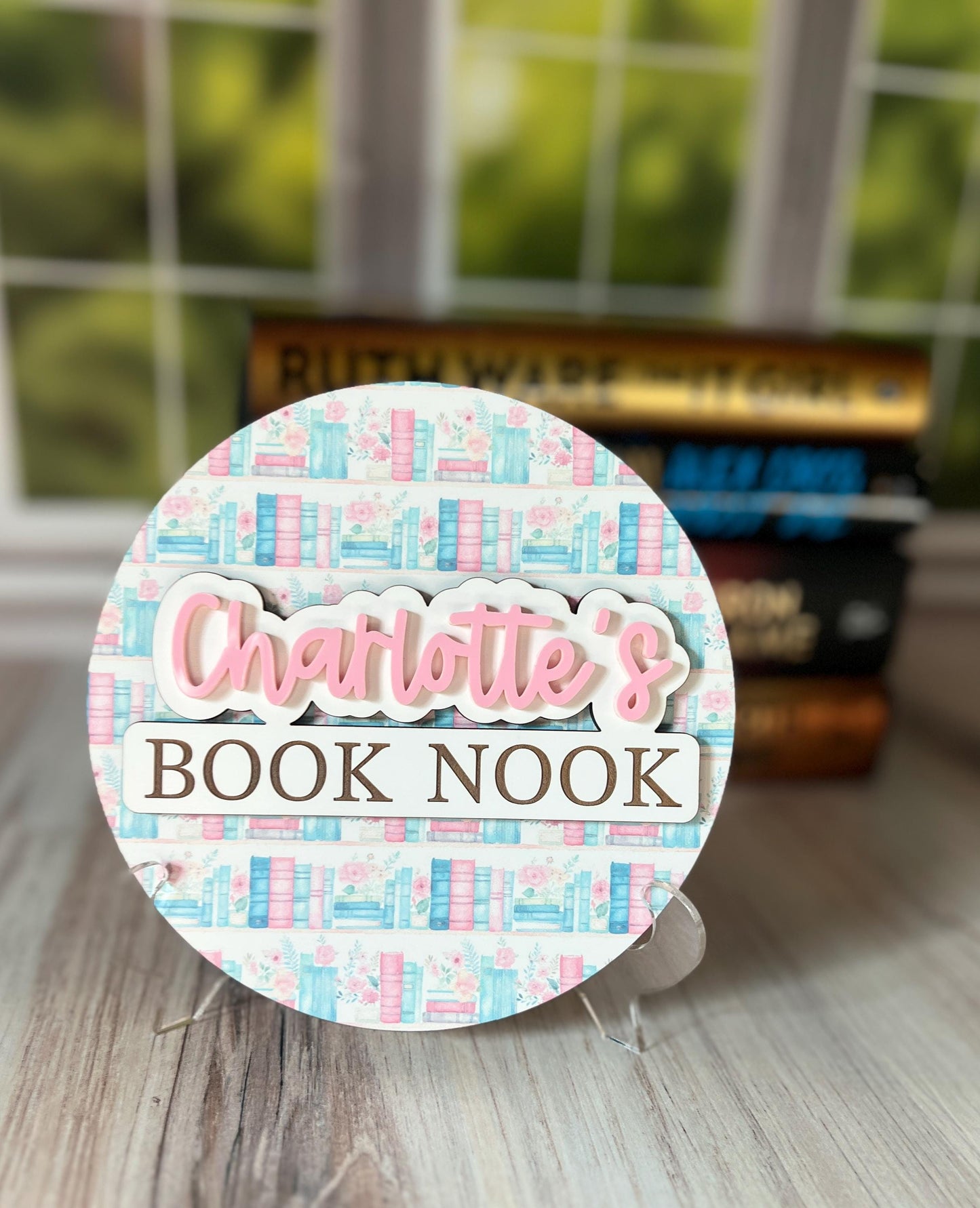Personalized Library Sign, Custom Book Lover Gift for Her, Book Shelf Decor for Reader, Bookshelf Sign for Book Nook, Bookish Gift