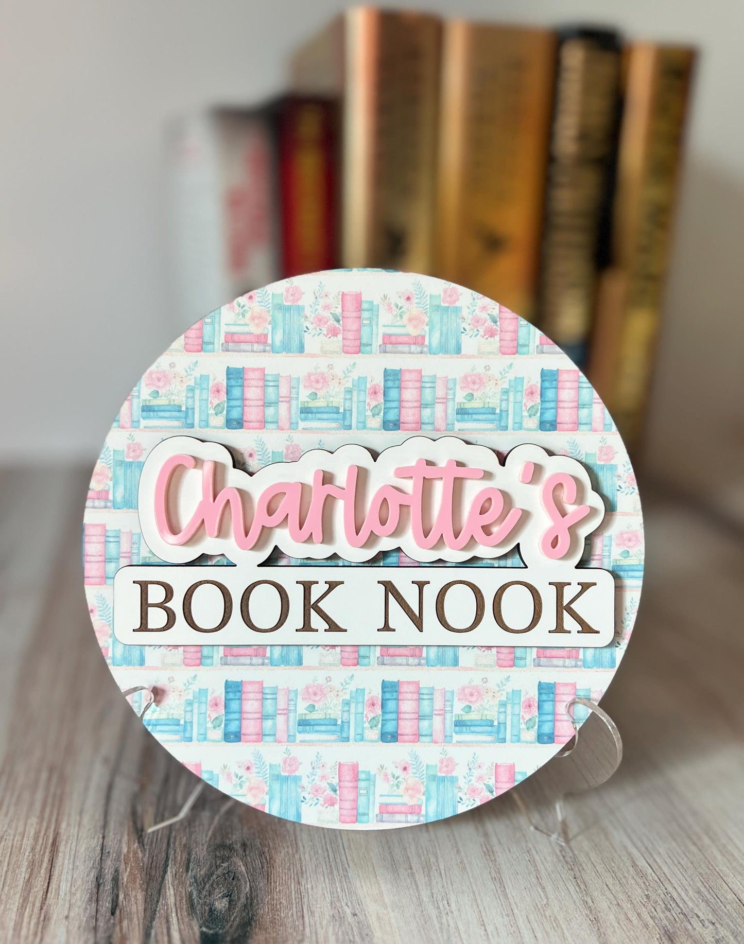 Personalized Library Sign, Custom Book Lover Gift for Her, Book Shelf Decor for Reader, Bookshelf Sign for Book Nook, Bookish Gift