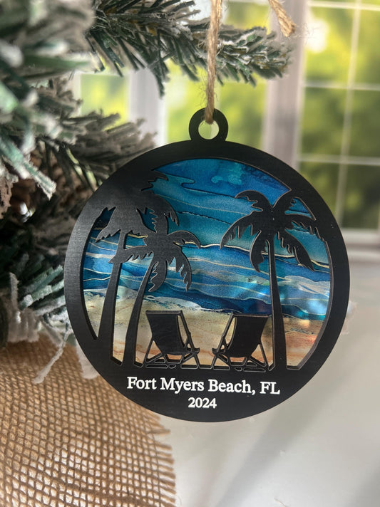 Personalized Beach Christmas Ornament, Florida Vacation Memory Keepsake, Florida Vacation Gift, Custom Beach Lover Gift