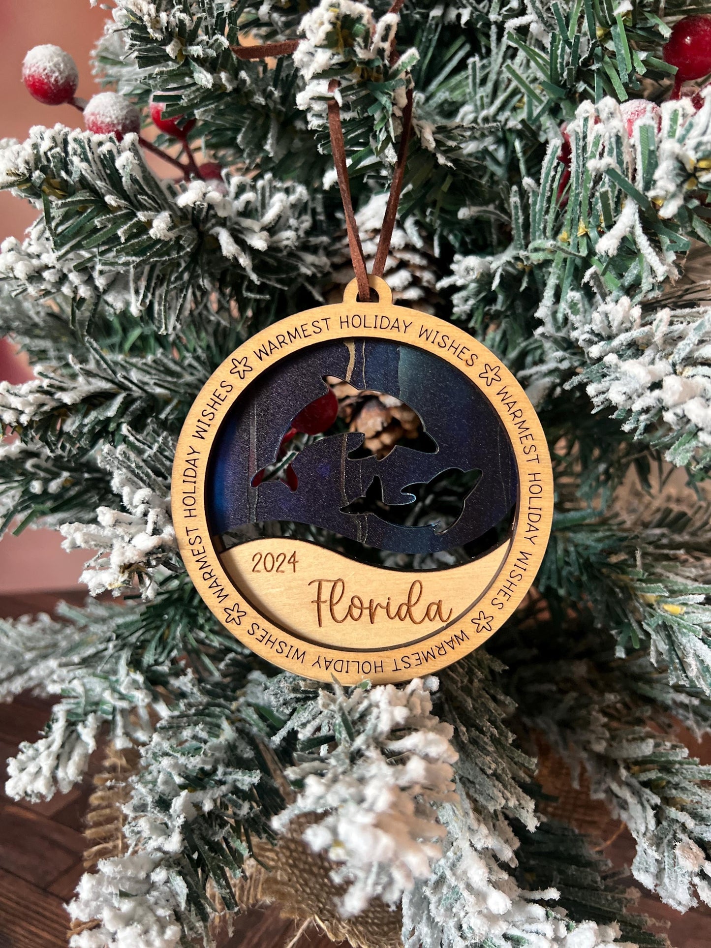 Personalized Beach Christmas Ornament, Fish Scuba Diver Sea Turtles Dolphin, Beach Vacation Keepsake, Ocean Life Gift, Coral Reef, Palm Tree