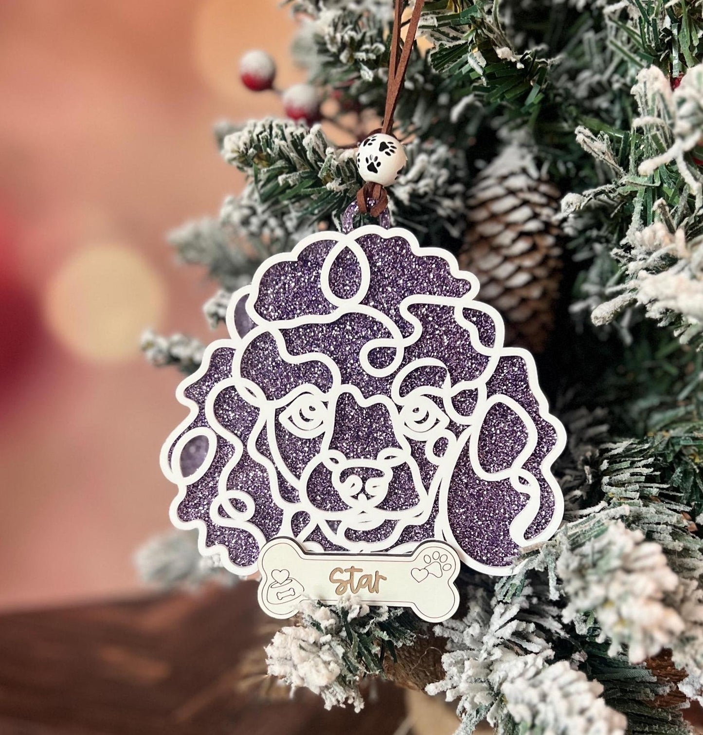 Personalized Dog Christmas Ornament, Custom Glitter Pet Ornament, Dachshund, Line Dog Art, Dog Mom Present, Dog Breed Gift, New Puppy Owner