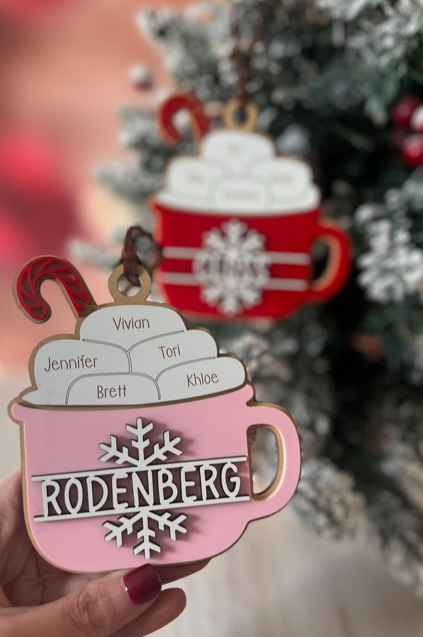 Personalized Family Christmas Ornament, Customized Family Name Ornament, Hot Cocoa Mug, Grandparent Ornament with names, Gift for Mom