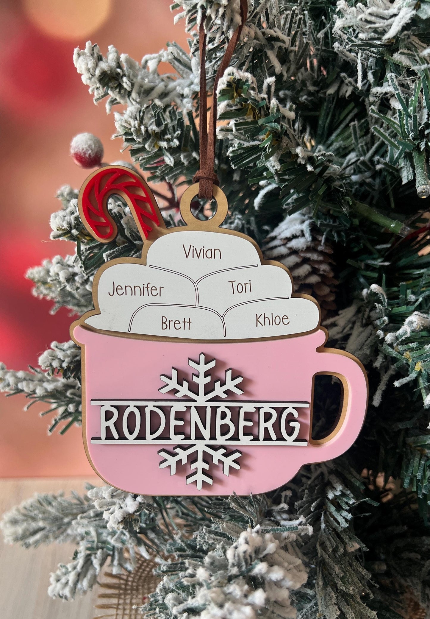 Personalized Family Christmas Ornament, Customized Family Name Ornament, Hot Cocoa Mug, Grandparent Ornament with names, Gift for Mom