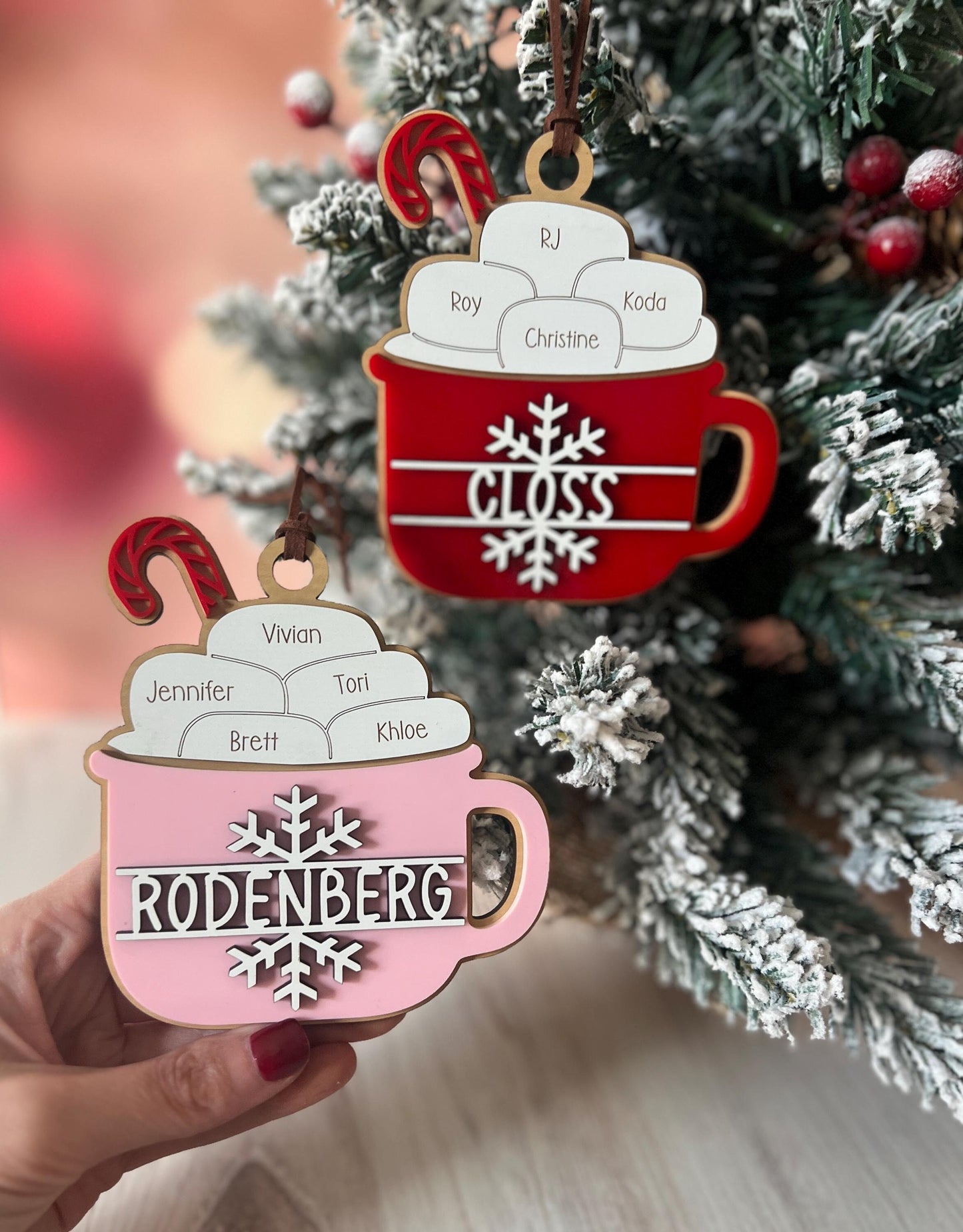 Personalized Family Christmas Ornament, Customized Family Name Ornament, Hot Cocoa Mug, Grandparent Ornament with names, Gift for Mom