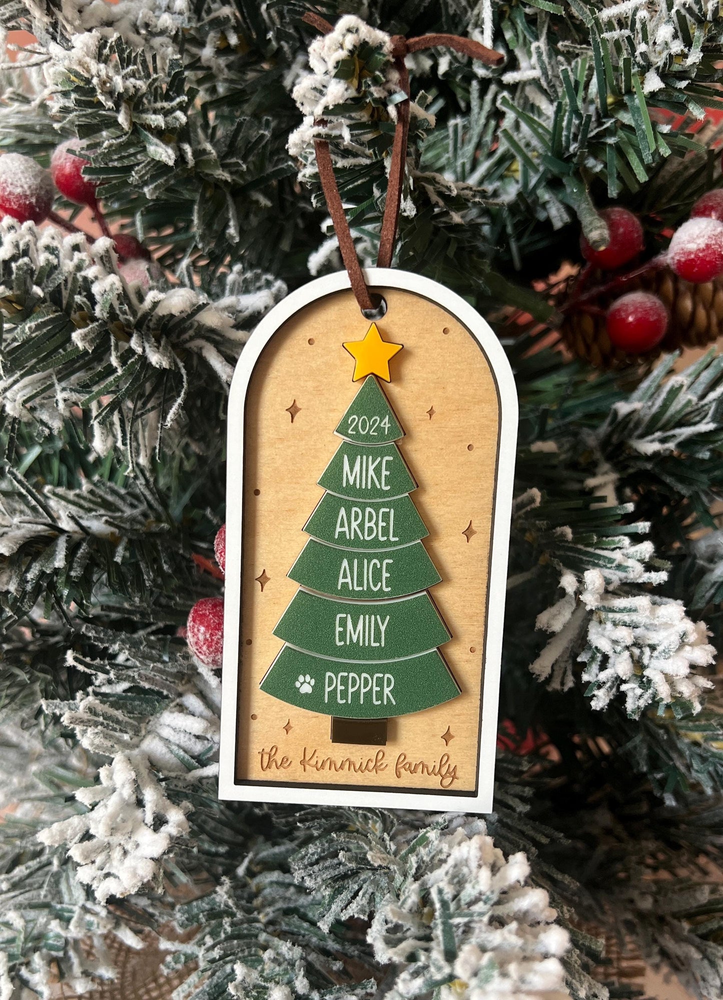 Personalized Family Christmas Tree Ornament, Customized Family Name Ornament, Boho Custom Acrylic Ornament, Yearly Ornament
