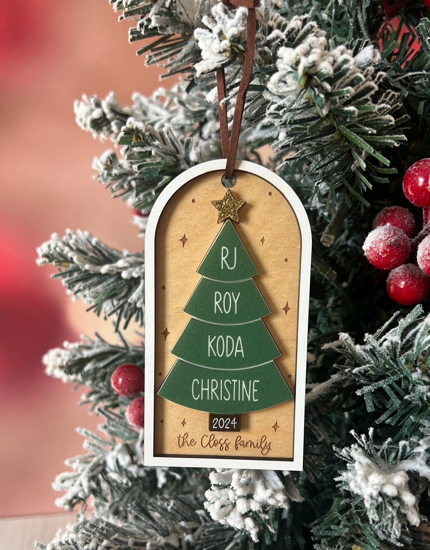 Personalized Family Christmas Tree Ornament, Customized Family Name Ornament, Boho Custom Acrylic Ornament, Yearly Ornament