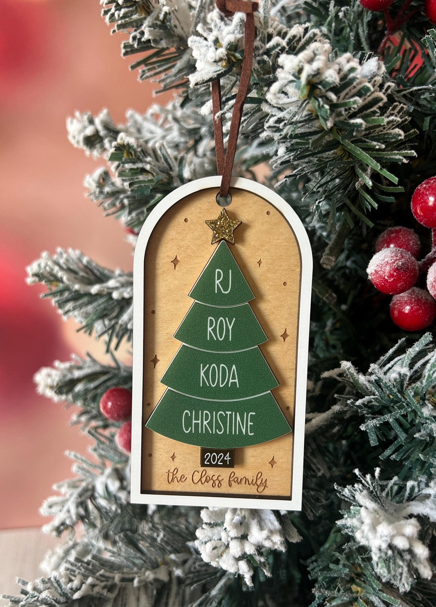 Personalized Family Christmas Tree Ornament, Customized Family Name Ornament, Boho Custom Acrylic Ornament, Yearly Ornament