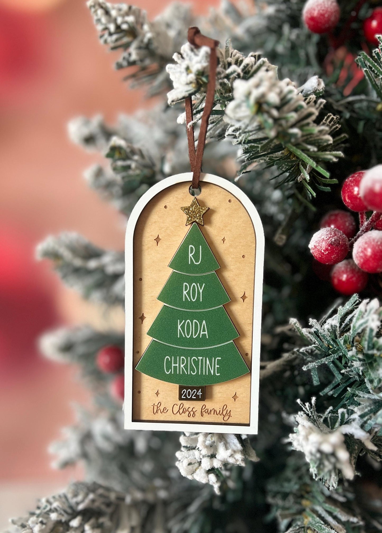 Personalized Family Christmas Tree Ornament, Customized Family Name Ornament, Boho Custom Acrylic Ornament, Yearly Ornament