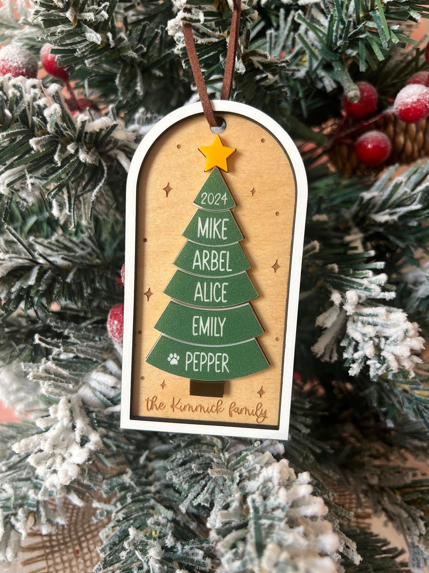 Personalized Family Christmas Tree Ornament, Customized Family Name Ornament, Boho Custom Acrylic Ornament, Yearly Ornament