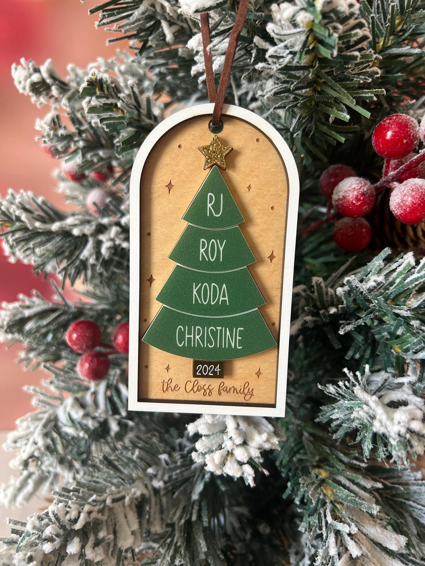 Personalized Family Christmas Tree Ornament, Customized Family Name Ornament, Boho Custom Acrylic Ornament, Yearly Ornament