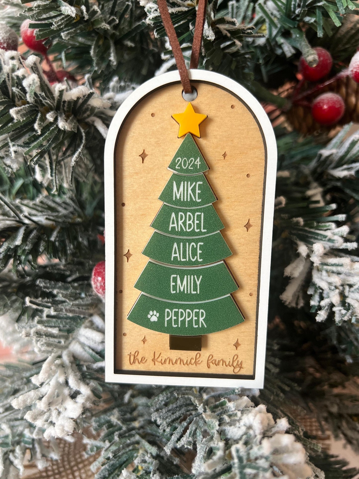Personalized Family Christmas Tree Ornament, Customized Family Name Ornament, Boho Custom Acrylic Ornament, Yearly Ornament