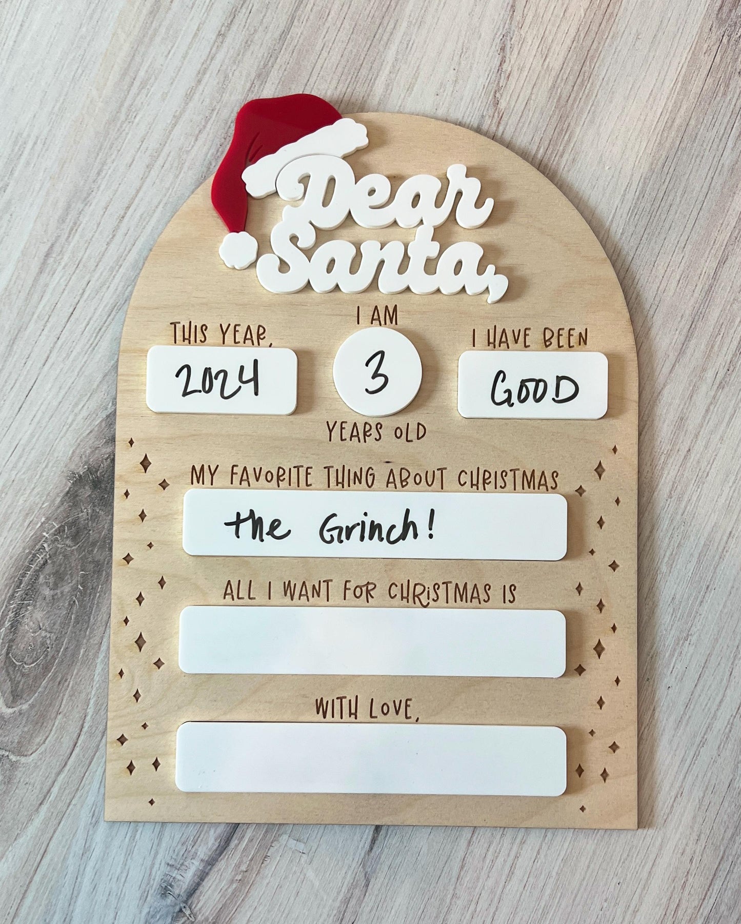 Dear Santa Dry Erase Board Sign, Reuseable Christmas Whiteboard Wish List, Kid’s Christmas List Keepsake, Kids Christmas Letter