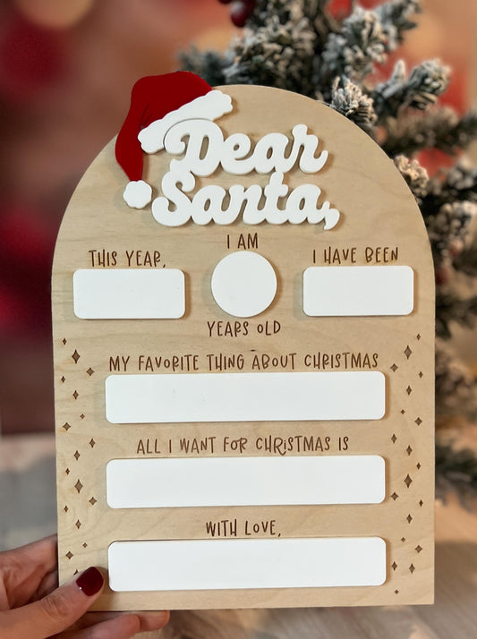 Dear Santa Dry Erase Board Sign, Reuseable Christmas Whiteboard Wish List, Kid’s Christmas List Keepsake, Kids Christmas Letter