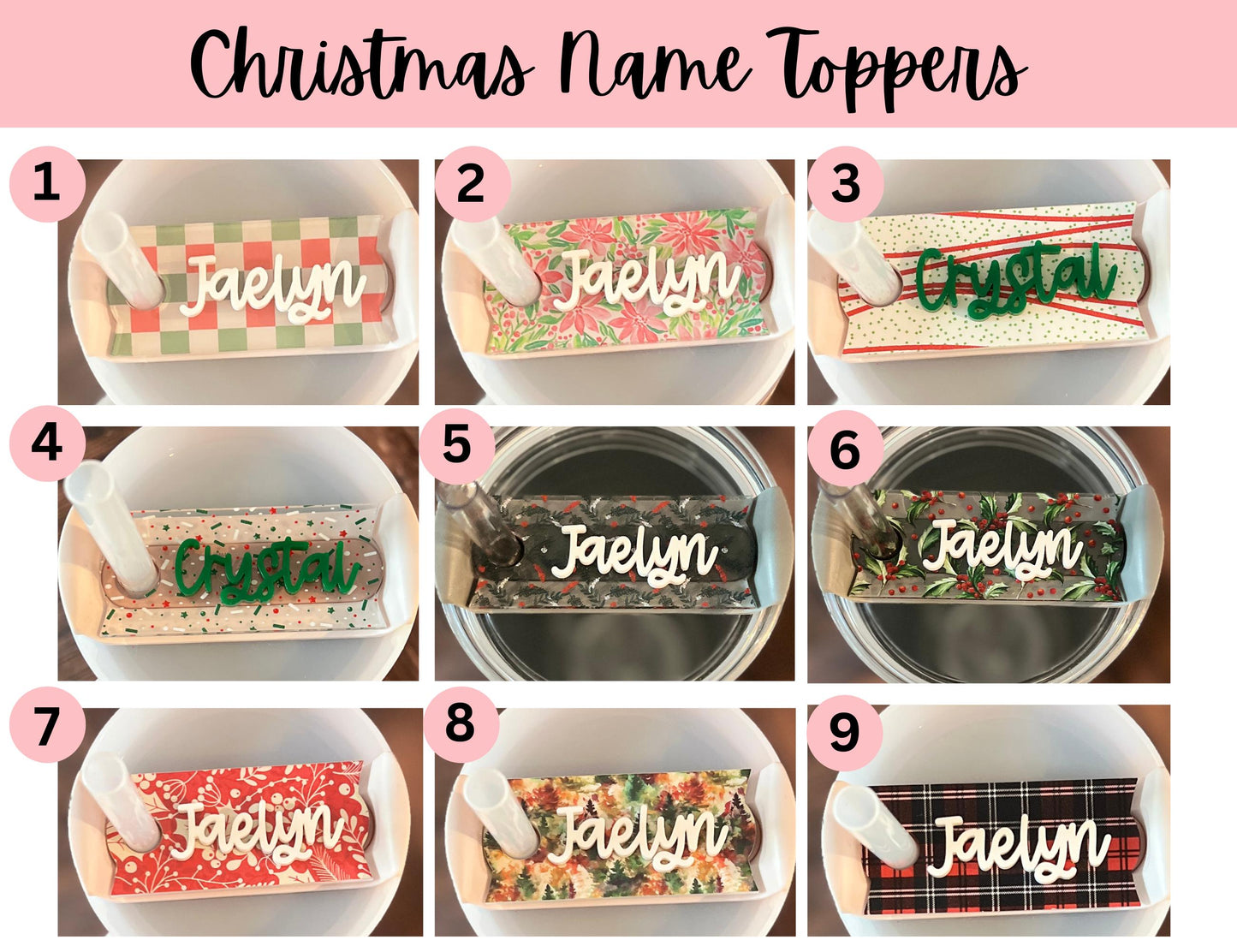 Personalized Christmas Tumbler Name Topper 20oz 30oz 40oz, Custom Plate Tag, Stocking Stuffer Present, Gift for Her, Coworker Gift