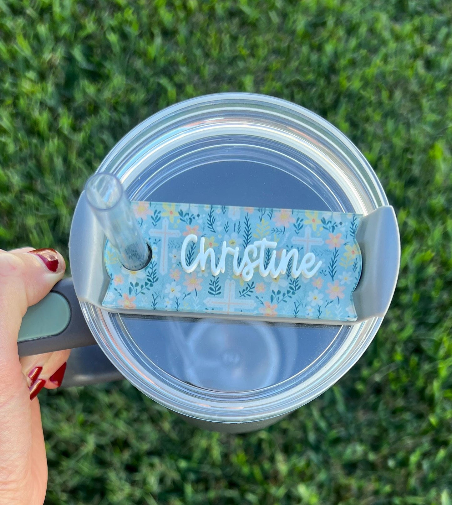 Personalized Religious Name Topper, Custom Cross Name Tag, Floral Jesus Lover Gift, Church Lover Gift 20oz 30oz 40oz, Christian