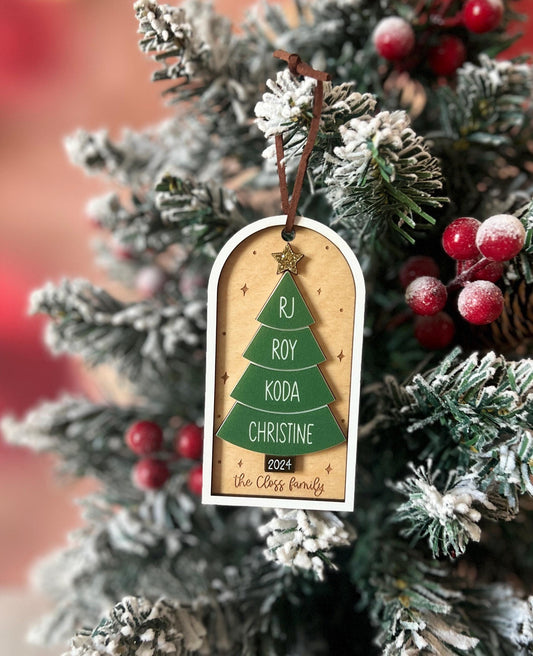 Personalized Family Christmas Tree Ornament, Customized Family Name Ornament, Boho Custom Acrylic Ornament, Yearly Ornament