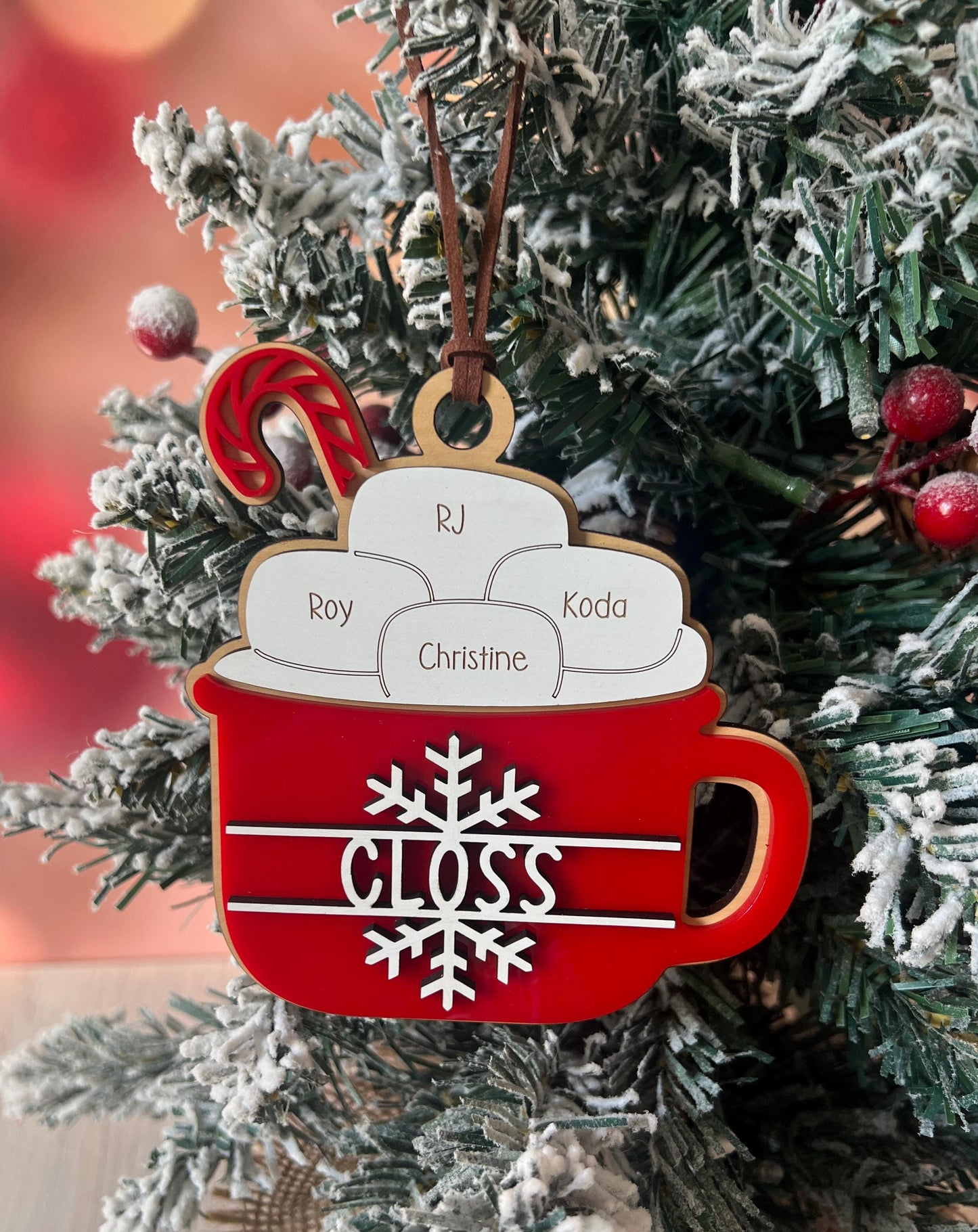 Personalized Family Christmas Ornament, Customized Family Name Ornament, Hot Cocoa Mug, Grandparent Ornament with names, Gift for Mom