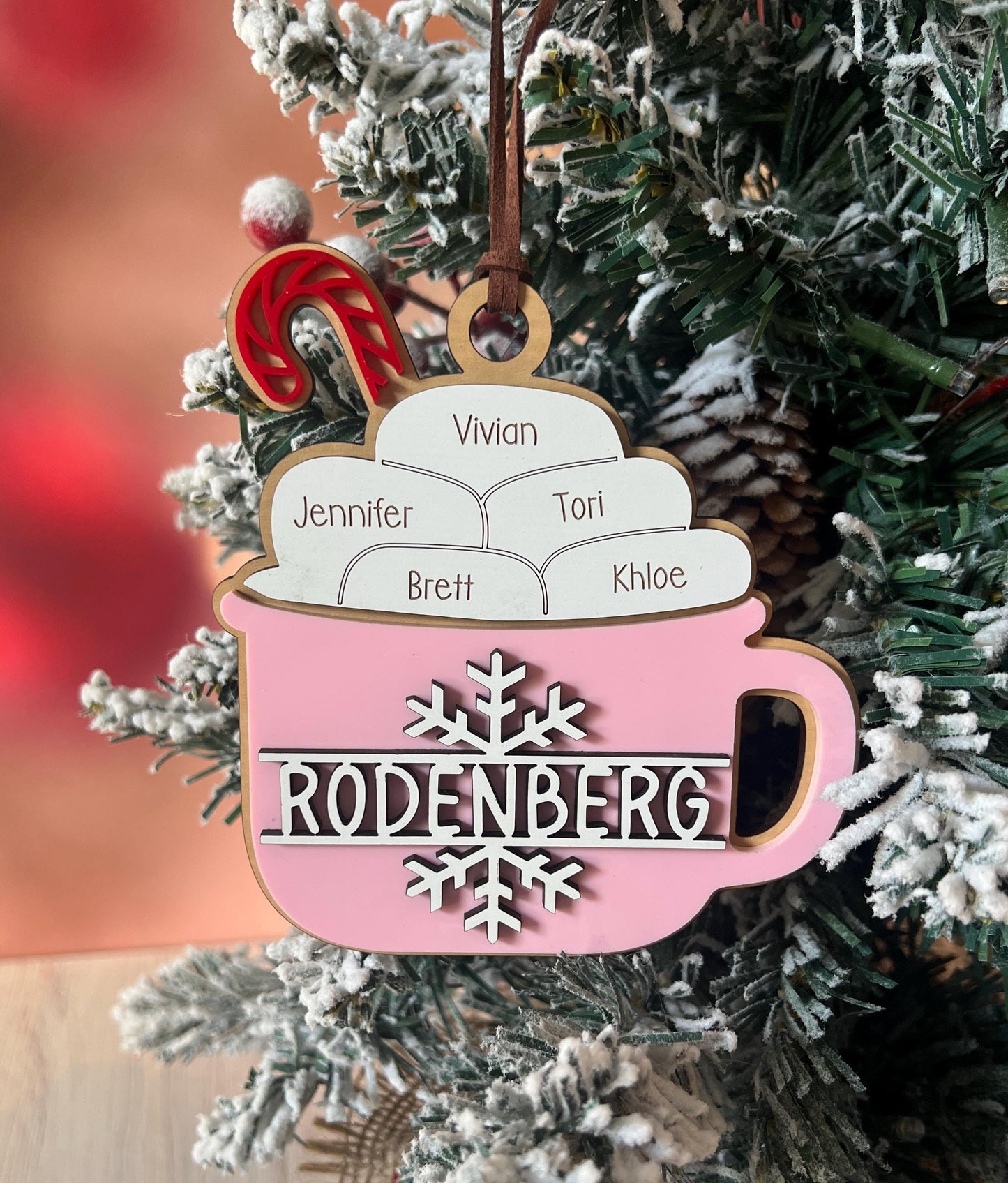 Personalized Family Christmas Ornament, Customized Family Name Ornament, Hot Cocoa Mug, Grandparent Ornament with names, Gift for Mom