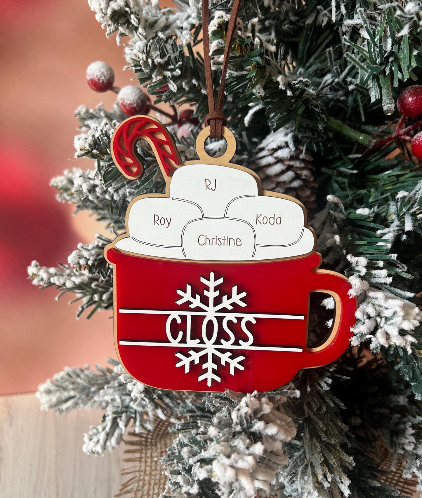 Personalized Family Christmas Ornament, Customized Family Name Ornament, Hot Cocoa Mug, Grandparent Ornament with names, Gift for Mom