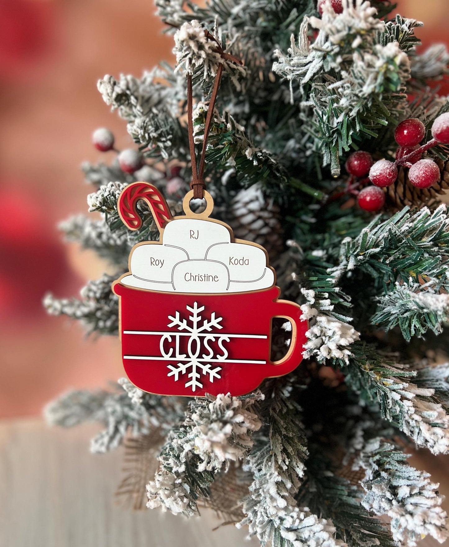 Personalized Family Christmas Ornament, Customized Family Name Ornament, Hot Cocoa Mug, Grandparent Ornament with names, Gift for Mom