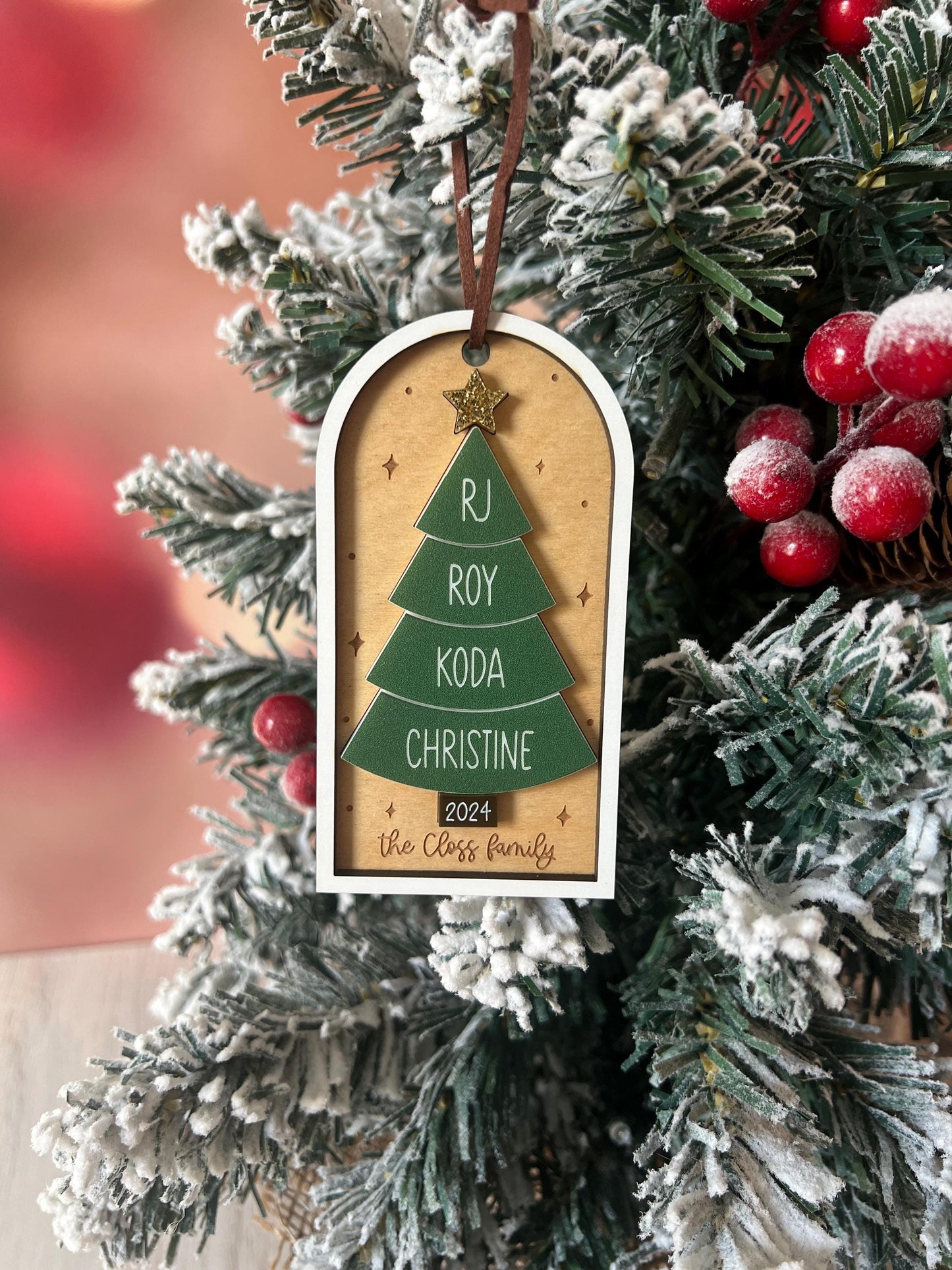 Personalized Family Christmas Tree Ornament, Customized Family Name Ornament, Boho Custom Acrylic Ornament, Yearly Ornament