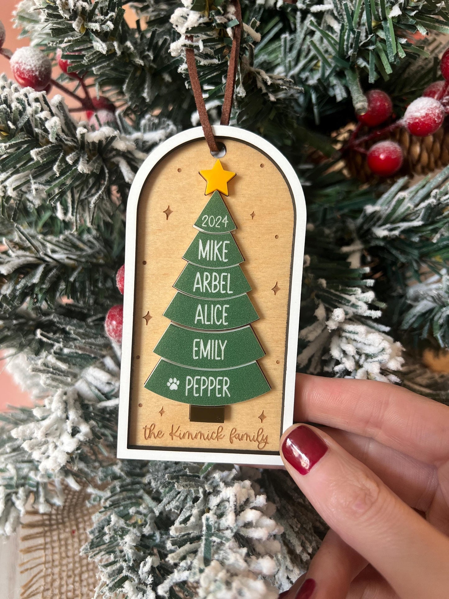 Personalized Family Christmas Tree Ornament, Customized Family Name Ornament, Boho Custom Acrylic Ornament, Yearly Ornament