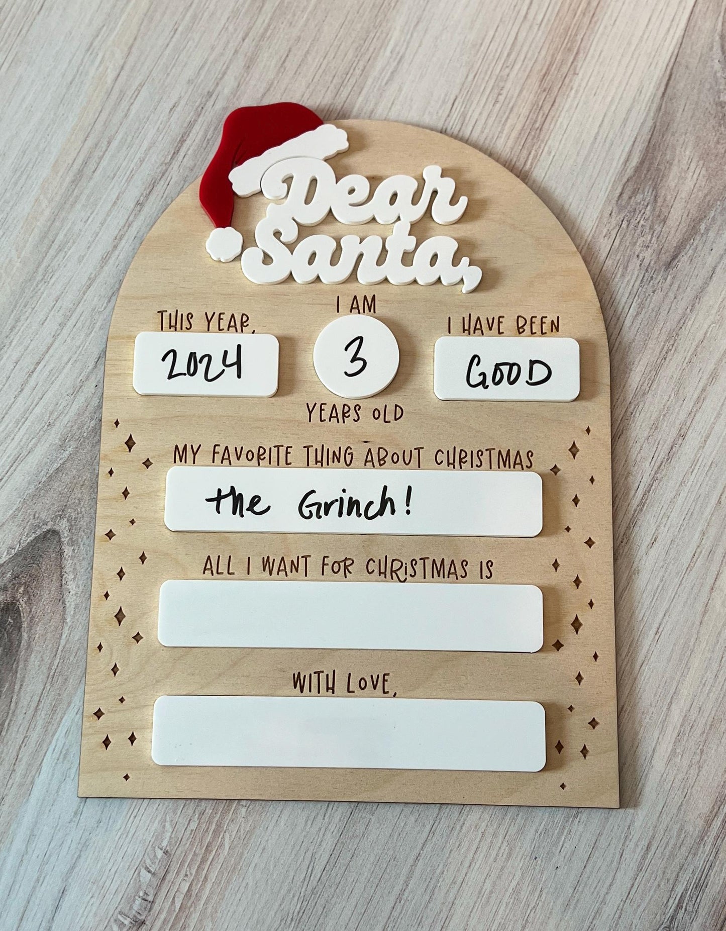 Dear Santa Dry Erase Board Sign, Reuseable Christmas Whiteboard Wish List, Kid’s Christmas List Keepsake, Kids Christmas Letter
