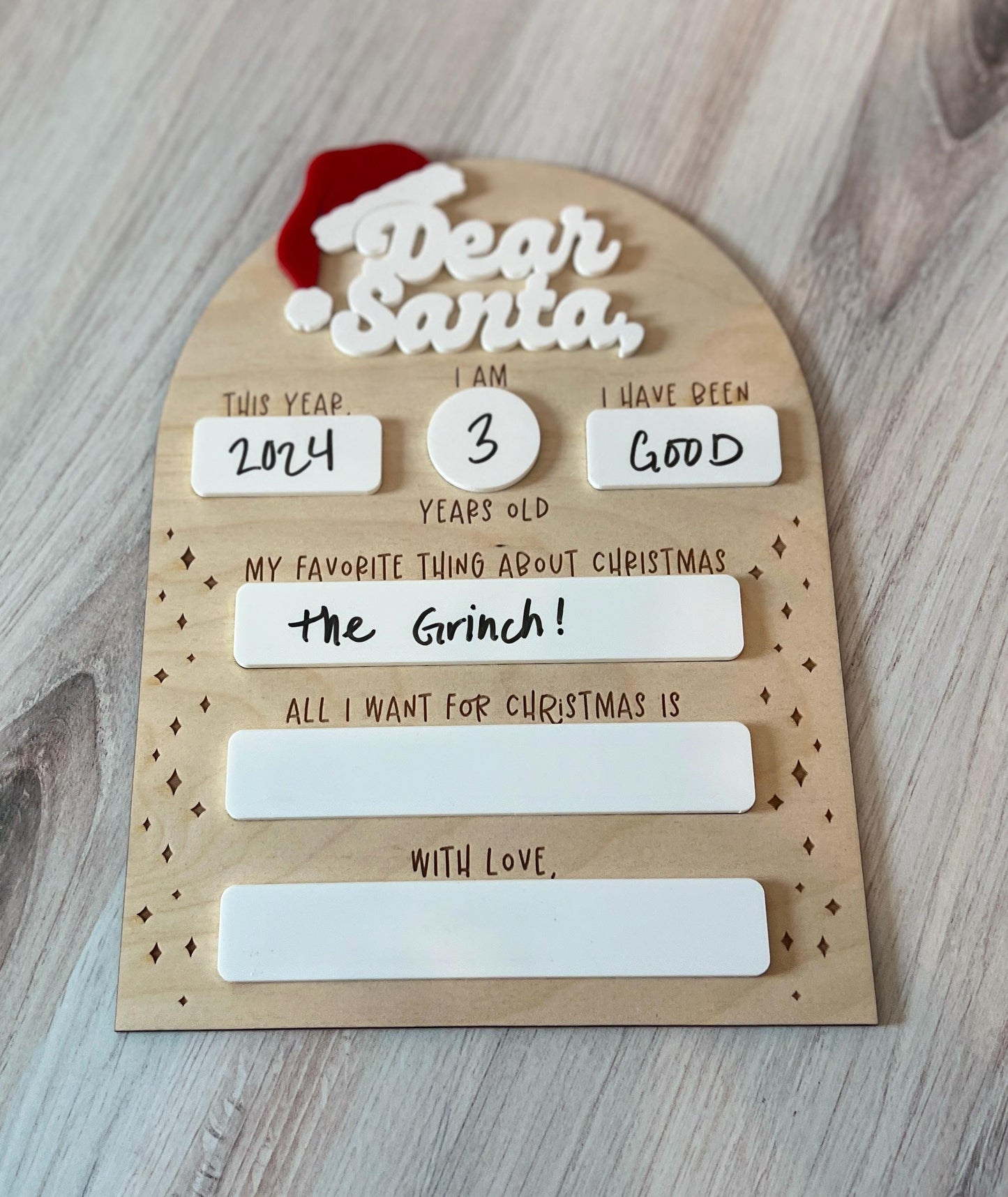 Dear Santa Dry Erase Board Sign, Reuseable Christmas Whiteboard Wish List, Kid’s Christmas List Keepsake, Kids Christmas Letter