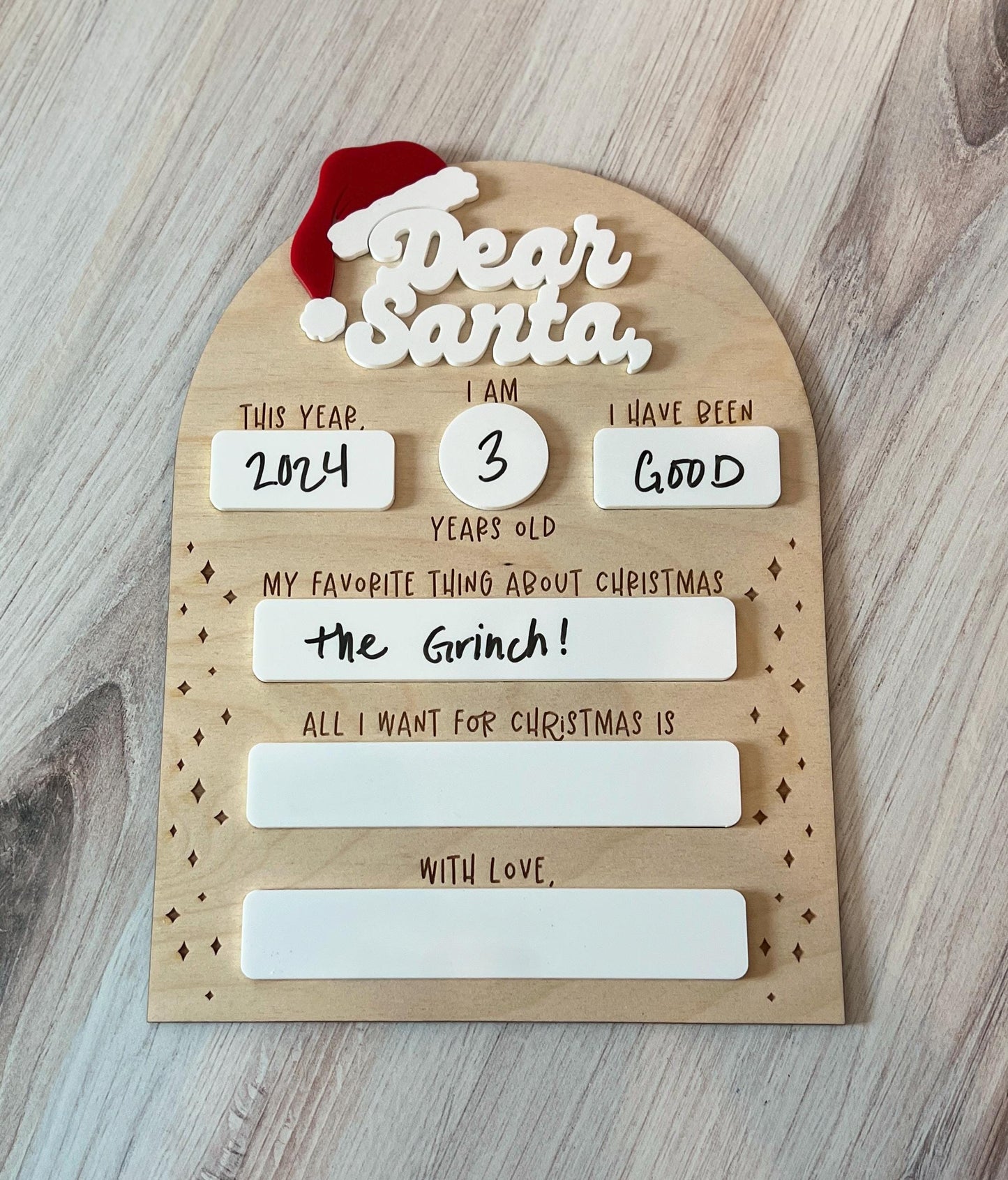 Dear Santa Dry Erase Board Sign, Reuseable Christmas Whiteboard Wish List, Kid’s Christmas List Keepsake, Kids Christmas Letter