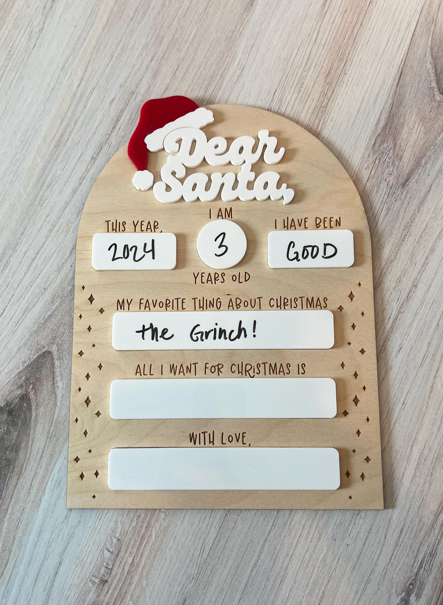 Dear Santa Dry Erase Board Sign, Reuseable Christmas Whiteboard Wish List, Kid’s Christmas List Keepsake, Kids Christmas Letter