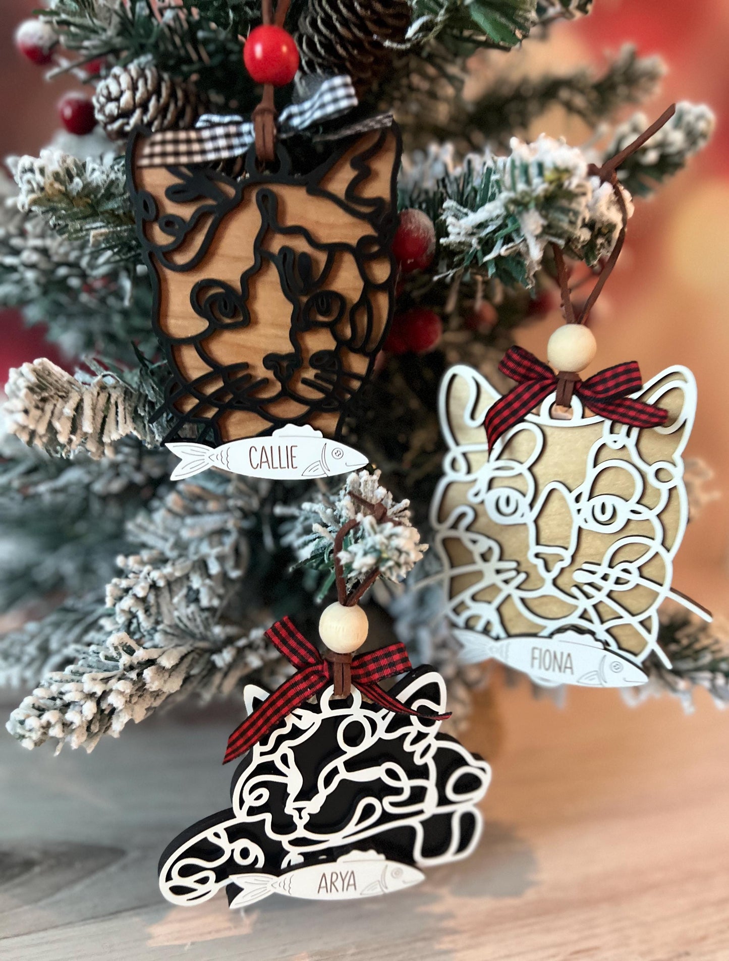 Custom Cat Christmas Ornament, Personalized Pet Ornament, Line Cat Art, Cat Mom Present, Cat Mama Gift, New Kitty Owner, Cat Lover Gift