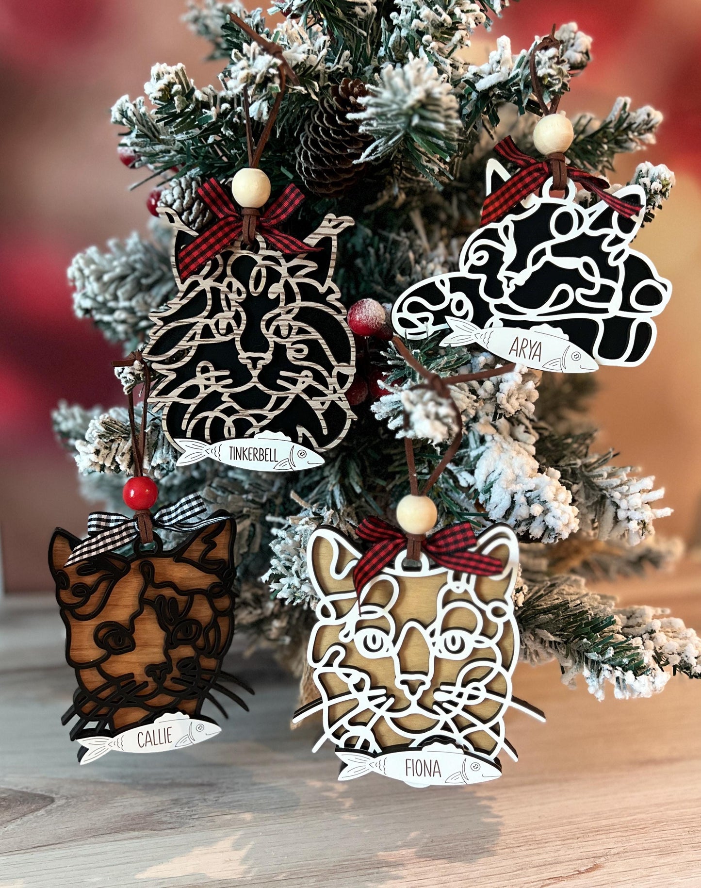 Custom Cat Christmas Ornament, Personalized Pet Ornament, Line Cat Art, Cat Mom Present, Cat Mama Gift, New Kitty Owner, Cat Lover Gift