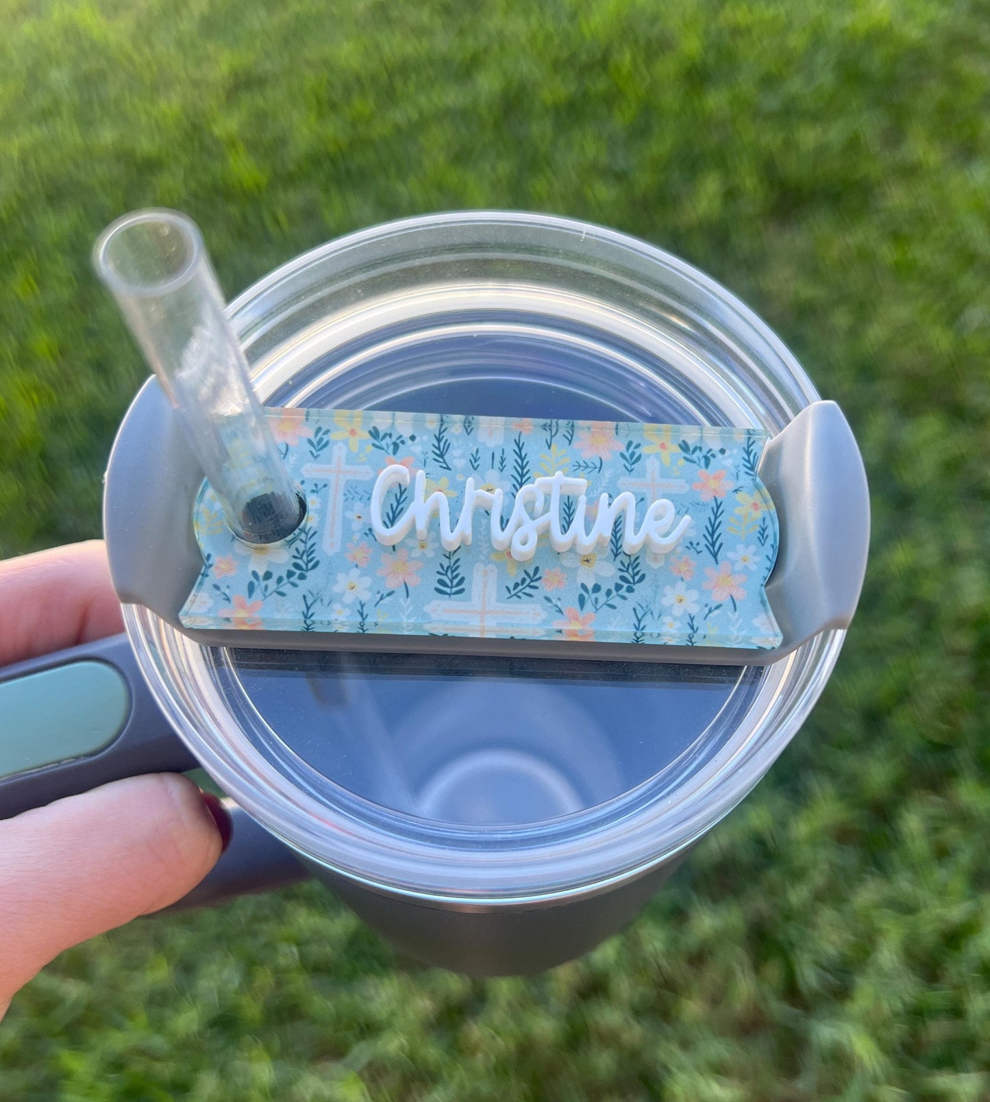 Personalized Religious Name Topper, Custom Cross Name Tag, Floral Jesus Lover Gift, Church Lover Gift 20oz 30oz 40oz, Christian