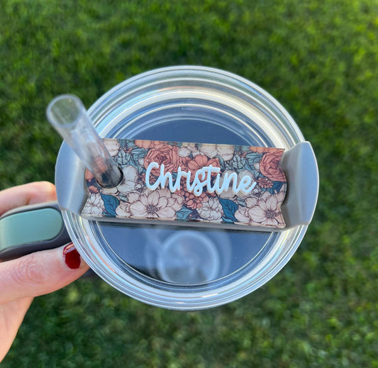 Personalized Boho Floral Name Topper 20oz 30oz 40oz, Custom Plate Tag, Gift for Her, Best Friend Present, Gift for Mom