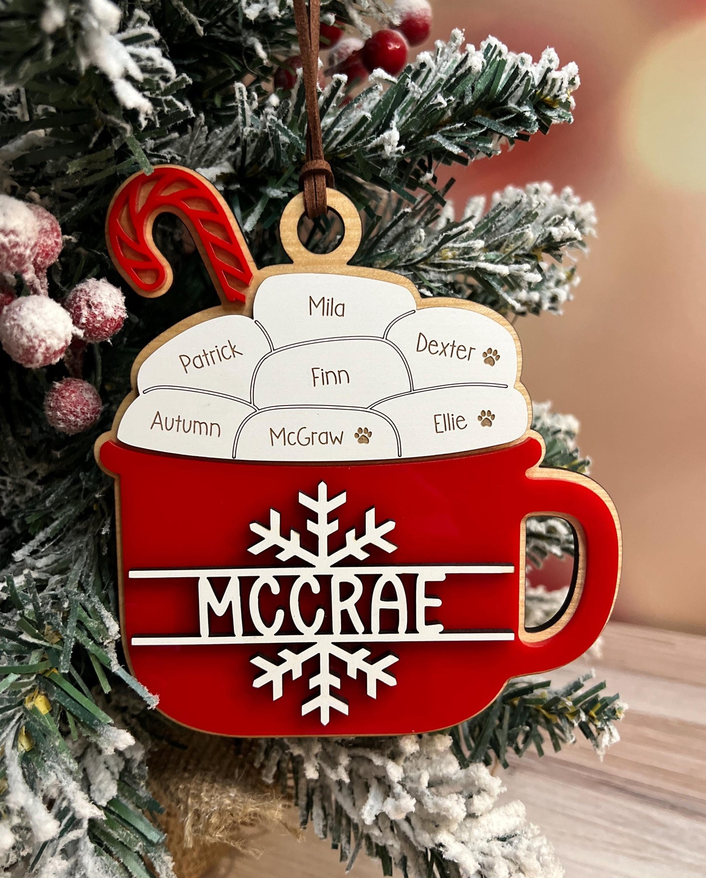 Personalized Family Christmas Ornament, Customized Family Name Ornament, Hot Cocoa Mug, Grandparent Ornament with names, Gift for Mom