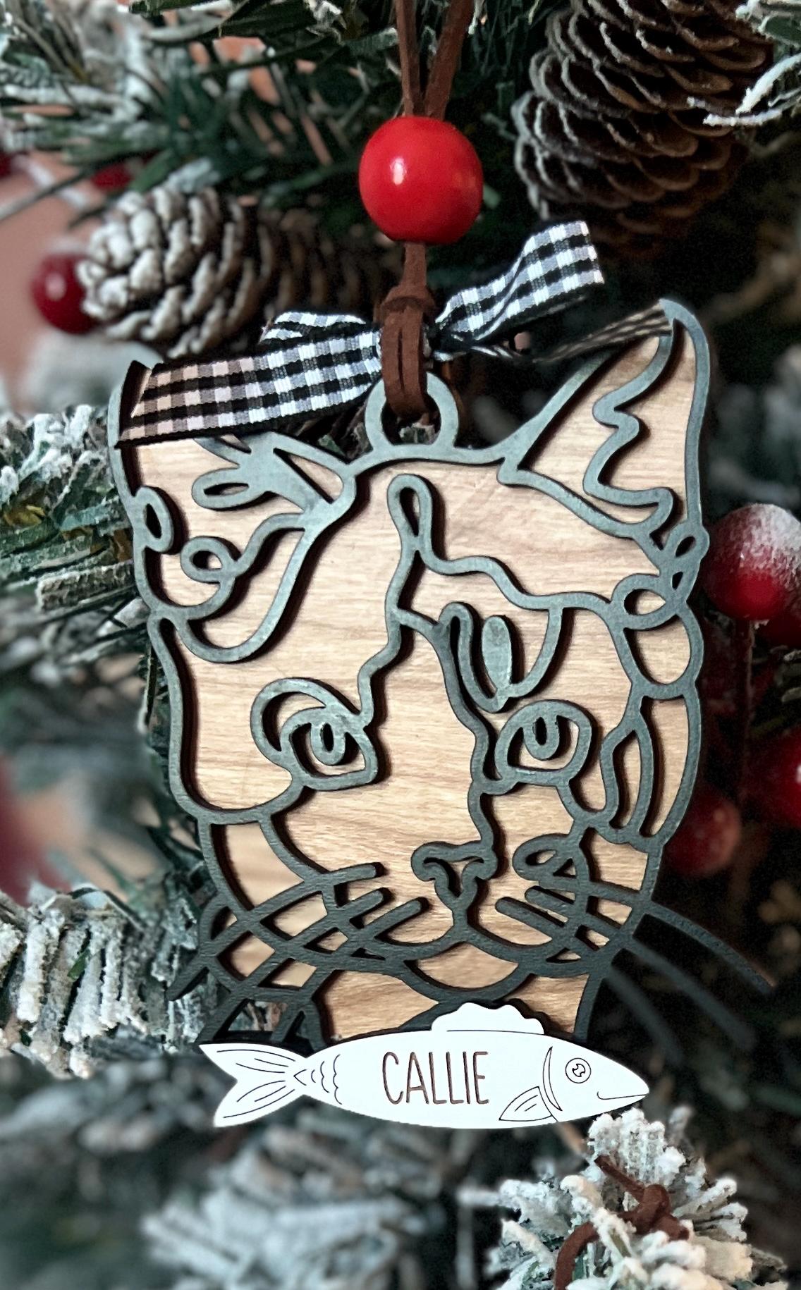 Custom Cat Christmas Ornament, Personalized Pet Ornament, Line Cat Art, Cat Mom Present, Cat Mama Gift, New Kitty Owner, Cat Lover Gift
