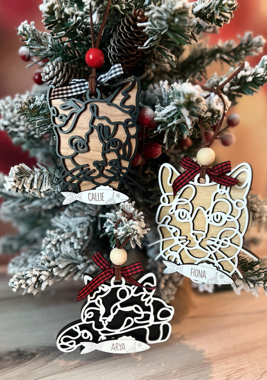 Custom Cat Christmas Ornament, Personalized Pet Ornament, Line Cat Art, Cat Mom Present, Cat Mama Gift, New Kitty Owner, Cat Lover Gift