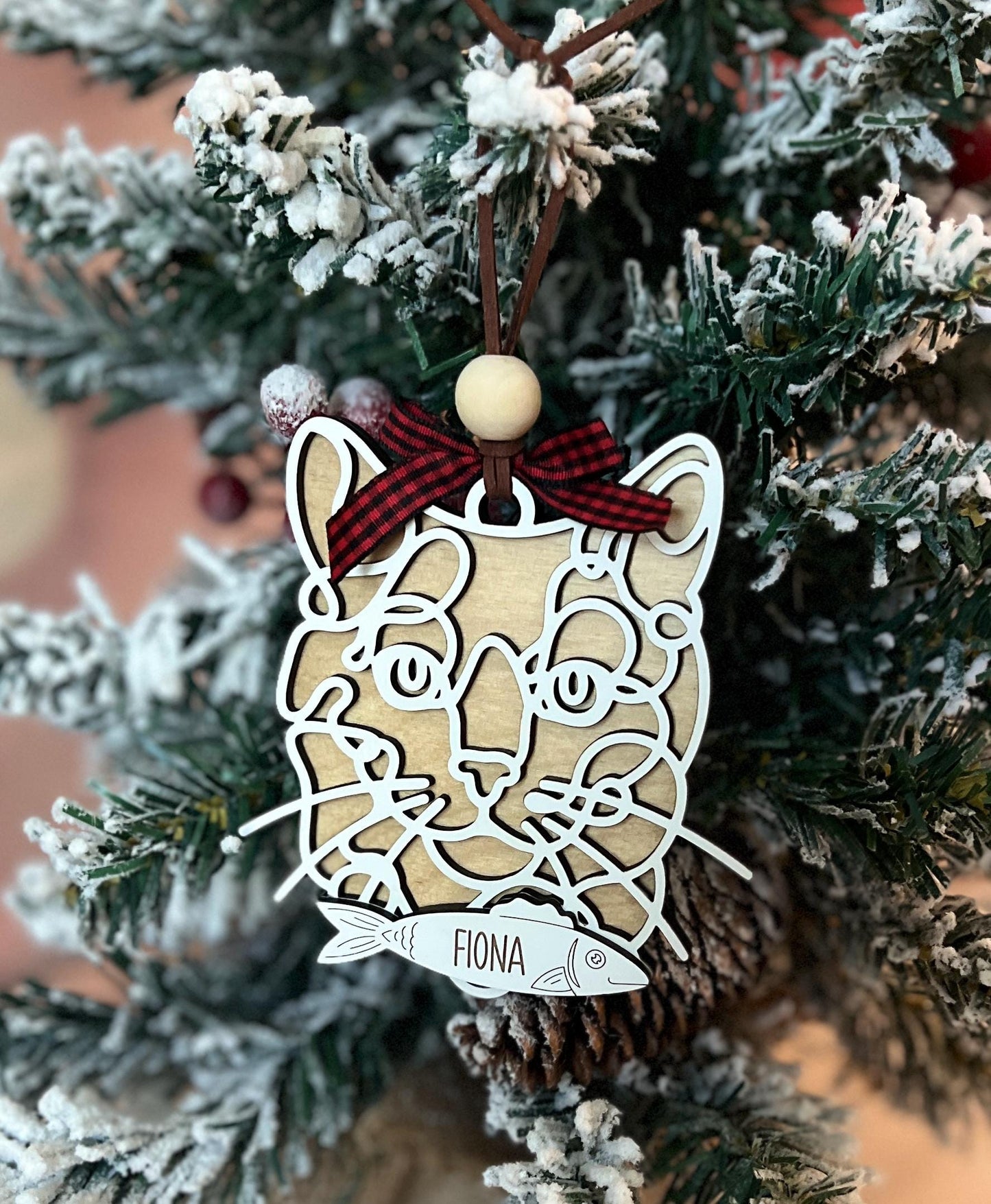 Custom Cat Christmas Ornament, Personalized Pet Ornament, Line Cat Art, Cat Mom Present, Cat Mama Gift, New Kitty Owner, Cat Lover Gift