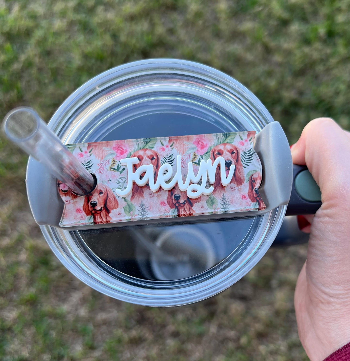 Personalized Irish Setter Tumbler Name Topper, Custom Plate Tag, Dog Mom Gift, New Puppy Present, 20oz 30oz 40oz, Stanley Lid, Dog Lover