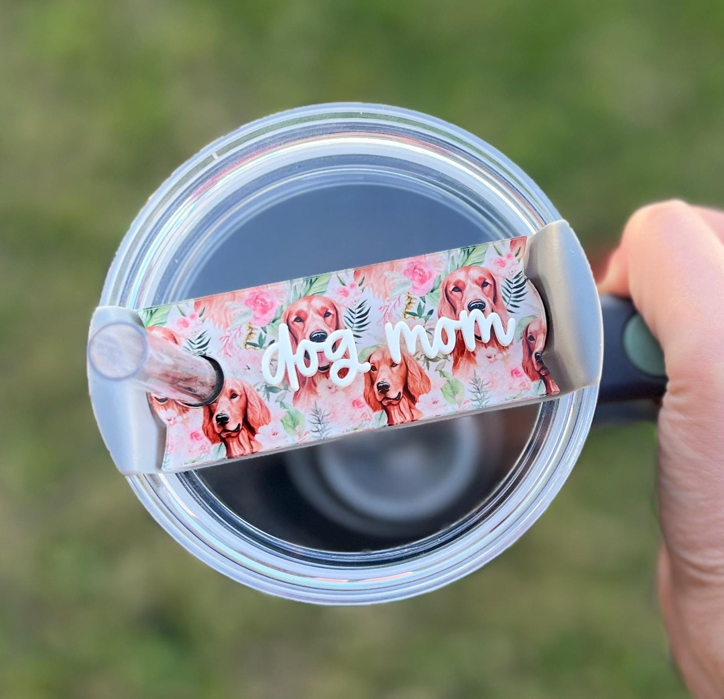 Personalized Irish Setter Tumbler Name Topper, Custom Plate Tag, Dog Mom Gift, New Puppy Present, 20oz 30oz 40oz, Stanley Lid, Dog Lover