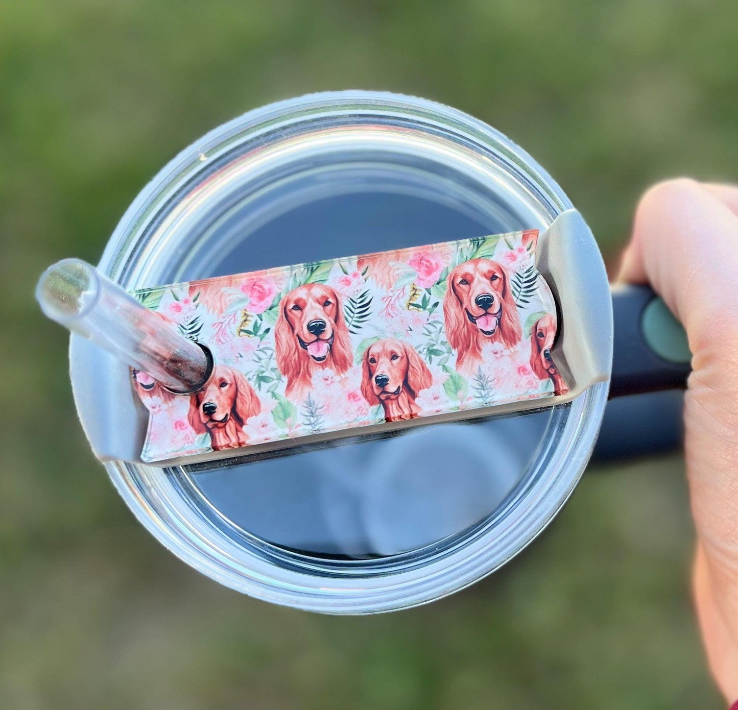 Personalized Irish Setter Tumbler Name Topper, Custom Plate Tag, Dog Mom Gift, New Puppy Present, 20oz 30oz 40oz, Stanley Lid, Dog Lover