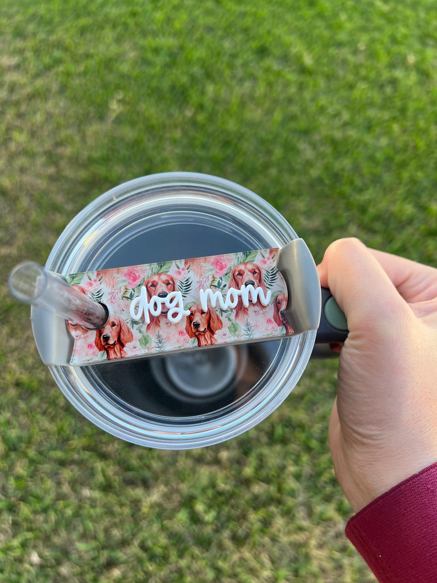 Personalized Irish Setter Tumbler Name Topper, Custom Plate Tag, Dog Mom Gift, New Puppy Present, 20oz 30oz 40oz, Stanley Lid, Dog Lover