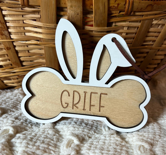 Personalized Easter Bunny Name Tag for Dog, Custom Easter Basket Tag Decor, New Puppy Owner Gift, Dog Lover Present, First Easter for Dog