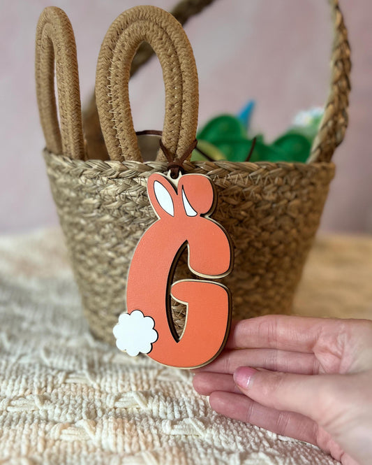 Personalized Easter Bunny Letter Tag, Custom 3D Wooden Tag, Spring Basket Letter Charm for Kids, Gift For Kid, Present for Grandkids