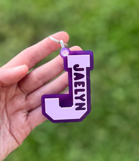 Personalized Varsity Letter Bag Tag, Initial Keychain, Custom Name Luggage Tag, Bogg Bag, Backpack Tag for kids, Sports Bag Tag