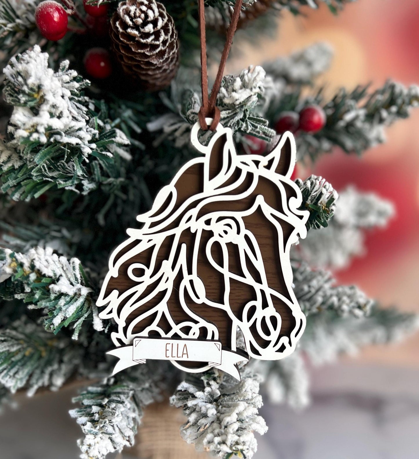 Personalized Horse Christmas Ornament, Custom Equestrian Xmas gift, Horseback Rider present, Holiday Gift for horse lover