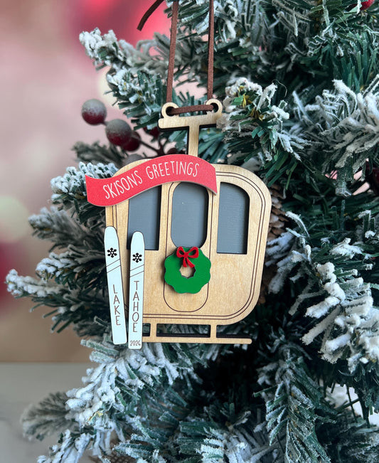 Personalized Ski Gondola Christmas Ornament, Apres Ski, Family Trip Memory, Vacation Keepsake, Custom Holiday Present, Skier Skiing Team