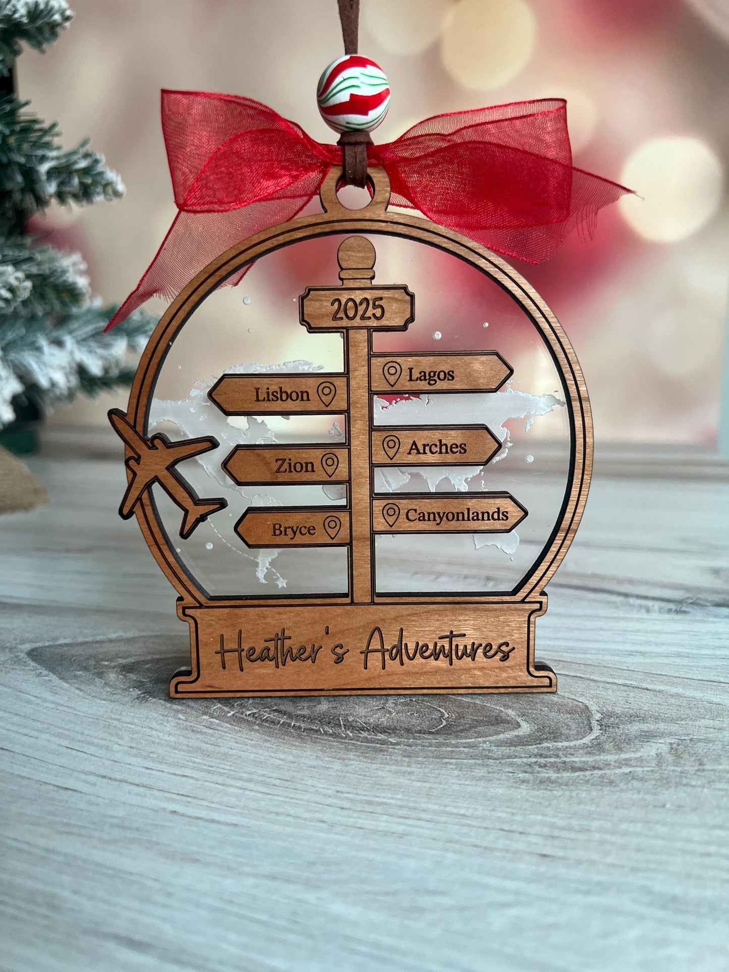 Personalized Travel Adventure Christmas Ornament, Custom Gift for World Traveler, Destination, Traveling, Vacation Keepsake, Travel Gift