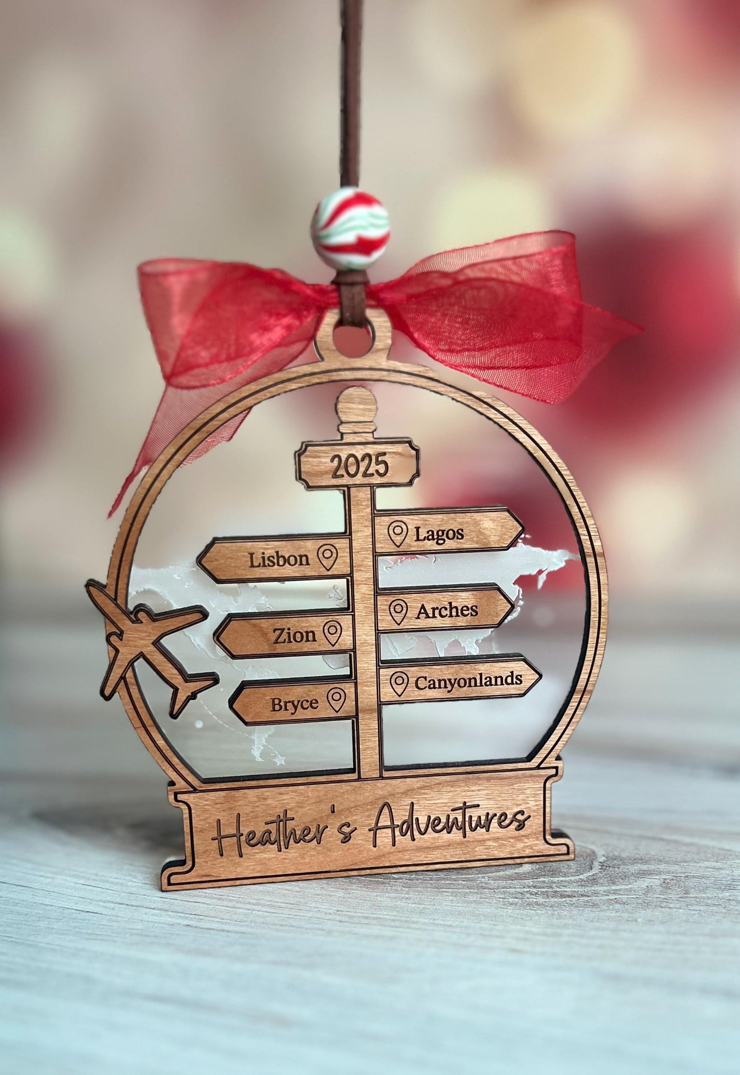 Personalized Travel Adventure Christmas Ornament, Custom Gift for World Traveler, Destination, Traveling, Vacation Keepsake, Travel Gift